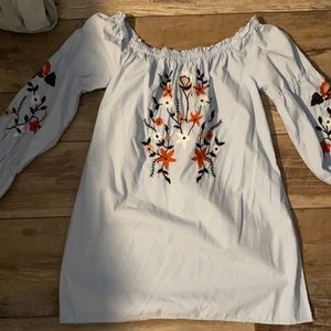 Sky & Sparrow Blue Floral Embroidered Dress